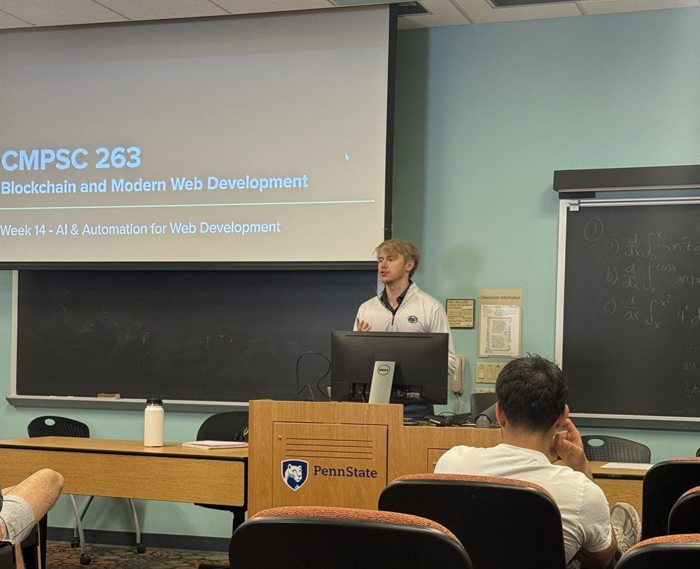 Stephen teaching CMPSC 263, Blockchain and Modern Web Development, at Penn State